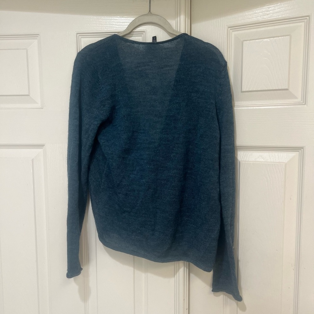 Eileen Fisher Blue Teal Alpaca Wool Cowl Neck Sweater Petite large lightweight - Picture 4 of 10